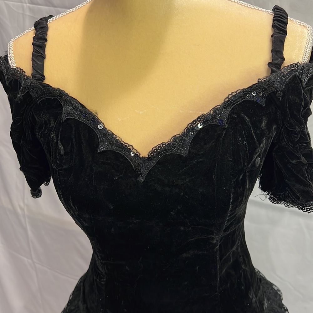 Jessica McClintock Vintage Dress Black Velvet Lace Sequins size 7 Small 6 - Picture 2 of 10